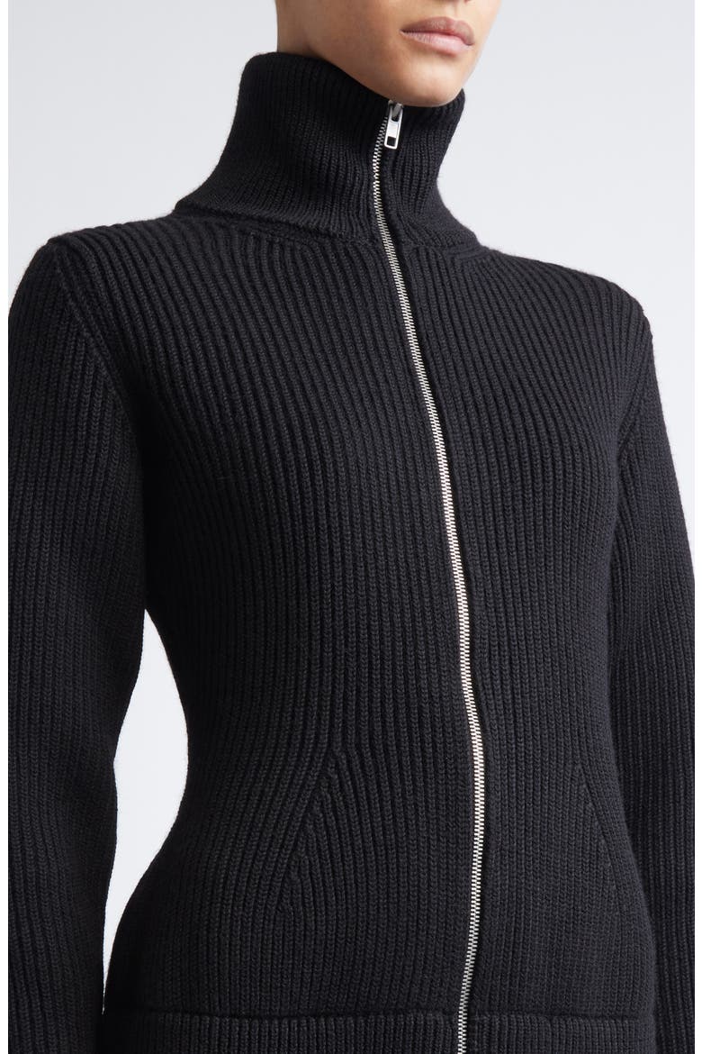 Full Zip Rib Virgin Wool Cardigan, Alternate, color, BLACK