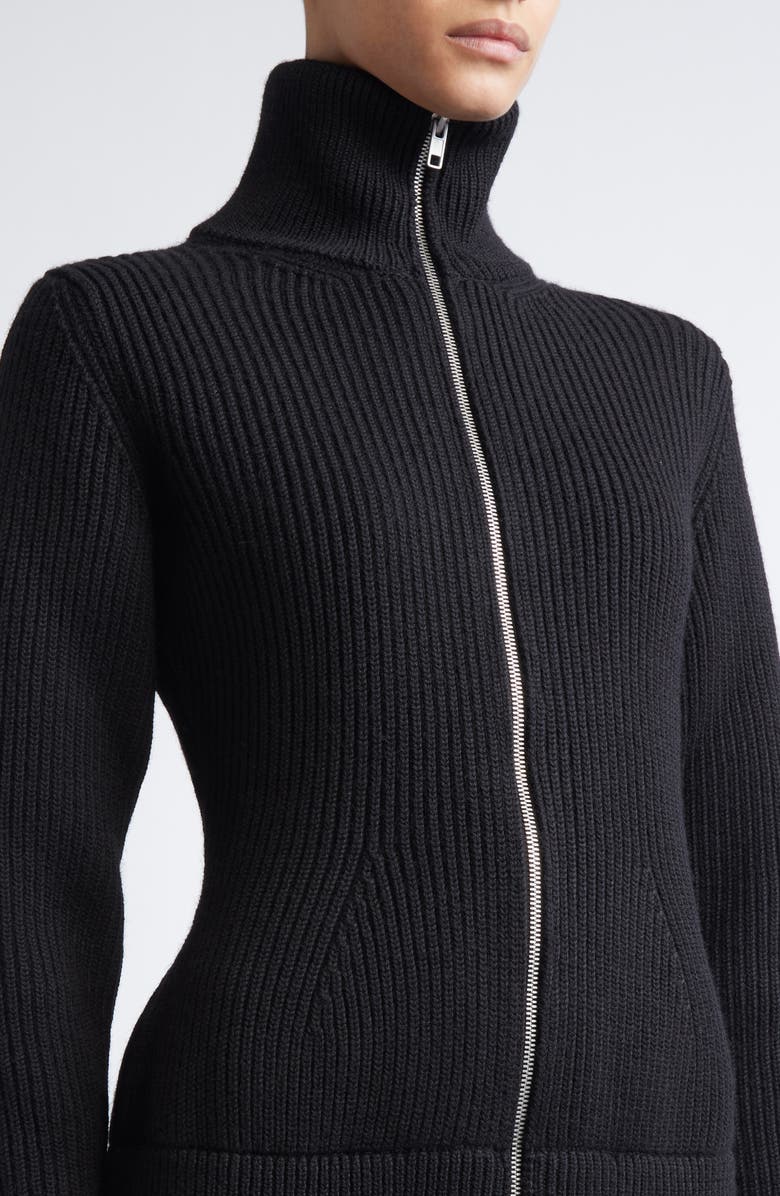 Maison Margiela Full Zip Rib Virgin Wool Cardigan, Alternate, color, Black