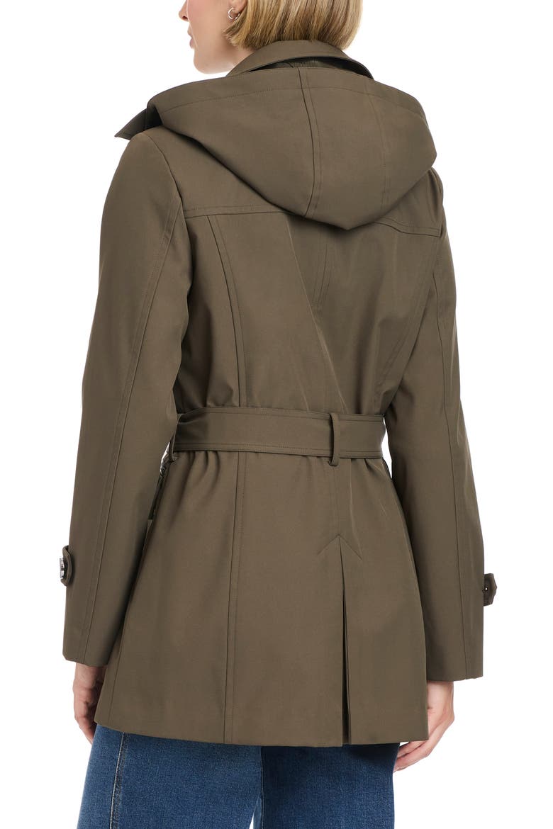Double Breasted Hooded Trench Coat, Alternate, color, FOREST NIGHT