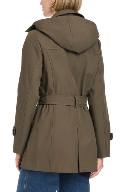 Vince Camuto Double Breasted Hooded Trench Coat In Green