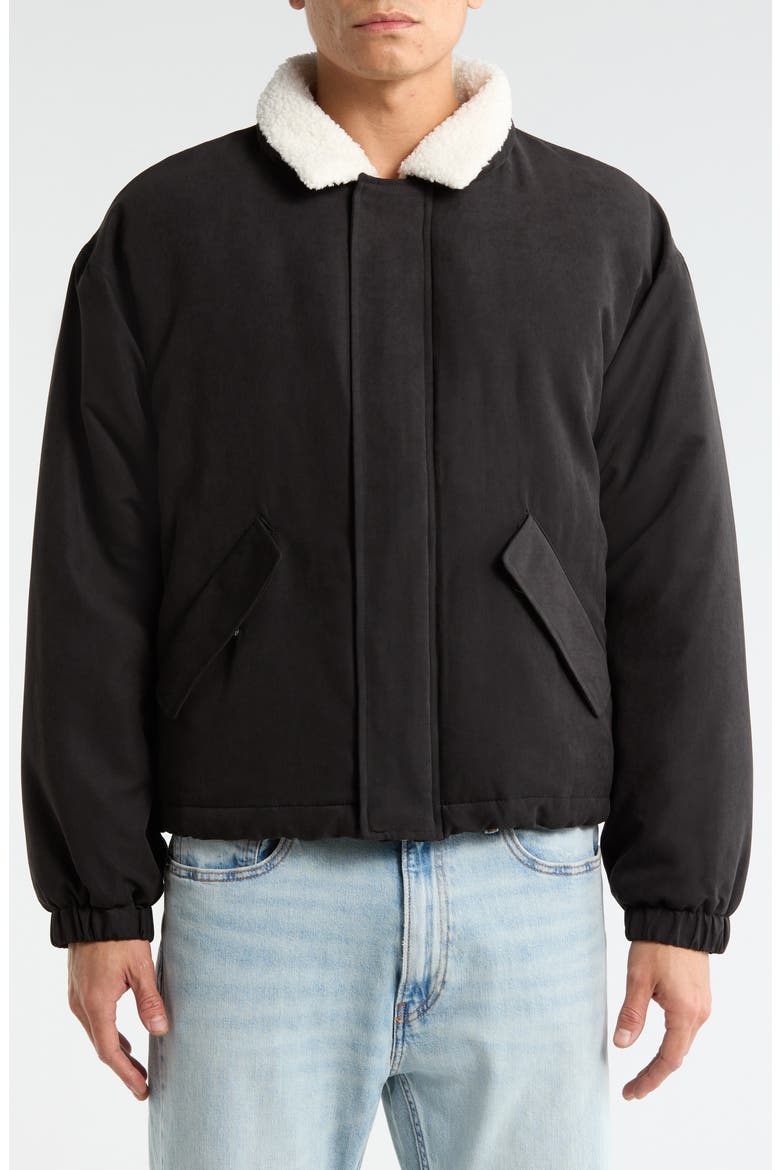 Pilot Puffer Jacket with Faux Shearling Collar, Alternate, color, BLACK
