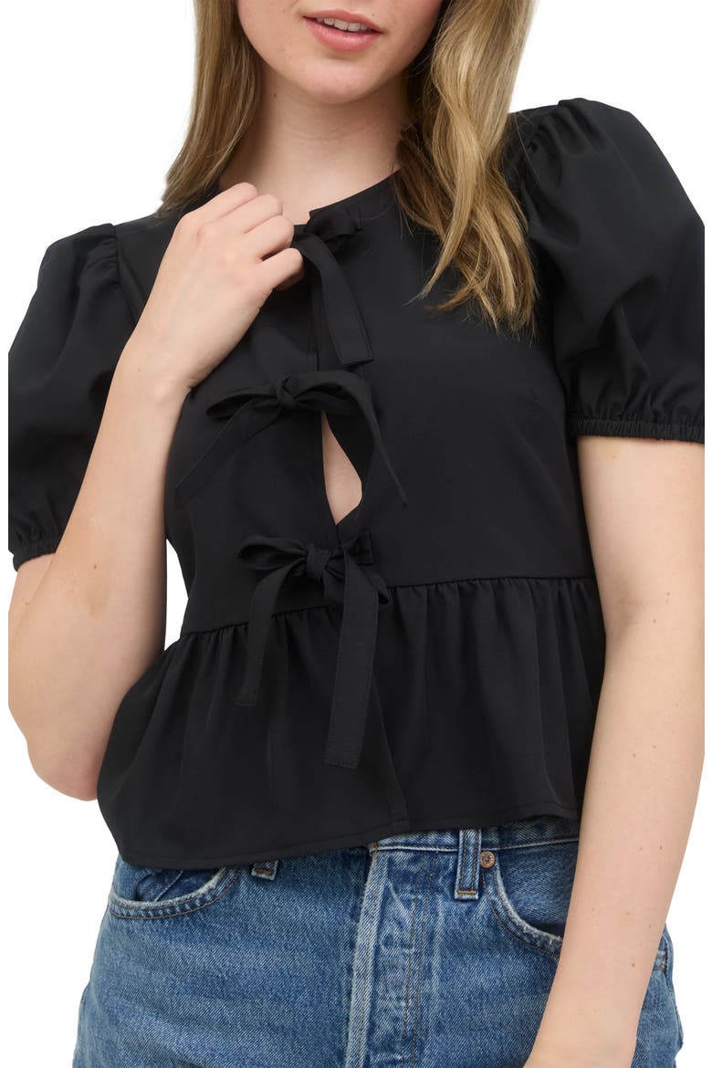 Bow Embellished Peplum Top, Main, color, BLACK