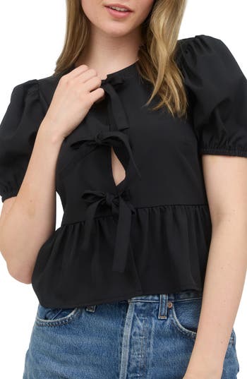 BLU PEPPER BLU PEPPER BOW EMBELLISHED PEPLUM TOP 