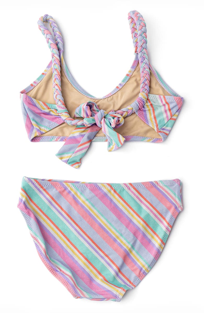 Shade Critters Kids' Diagonal Stripe Shimmer Two-Piece UPF 50+ Swimsuit, Alternate, color, Pink Multi