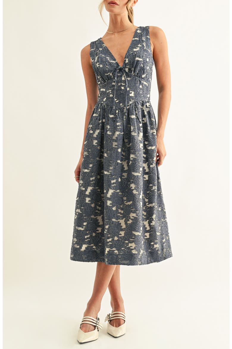Areta Sleeveless Corset Midi Dress, Alternate, color, DENIM BLUE JACQUARD