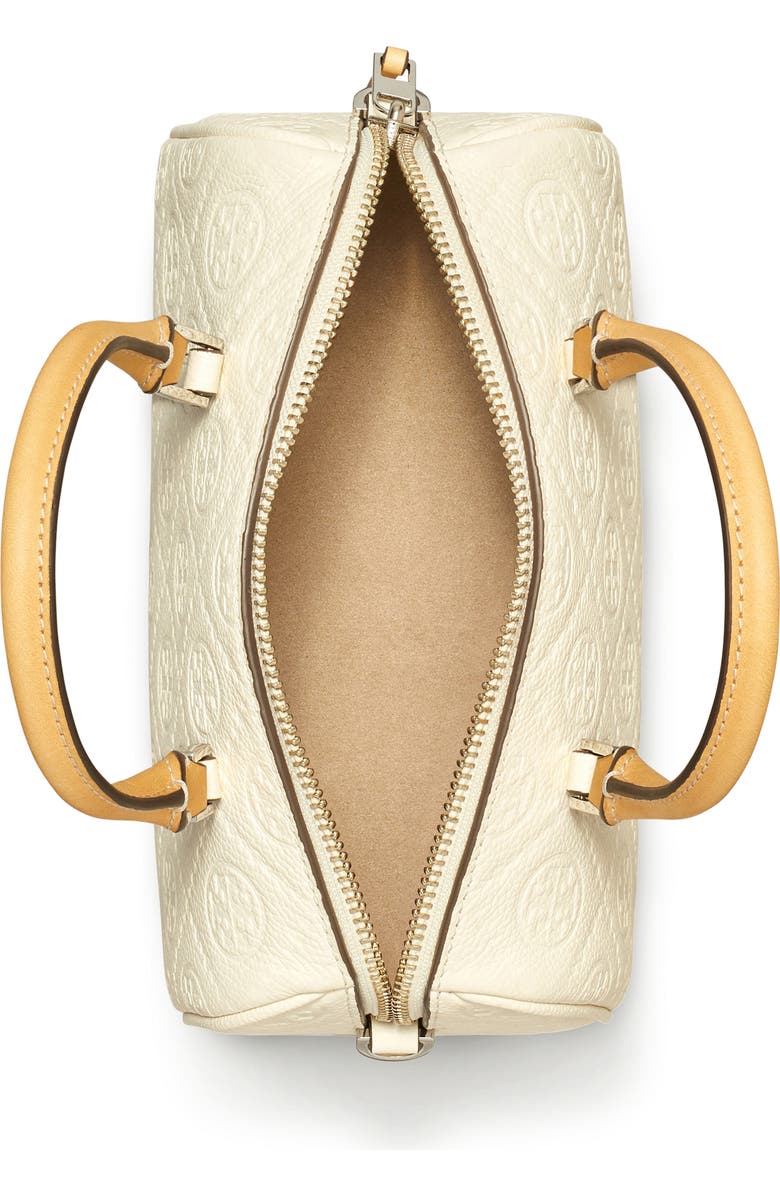 Tory Burch Mini T Monogram Leather Barrel Bag, Alternate, color, Warm White