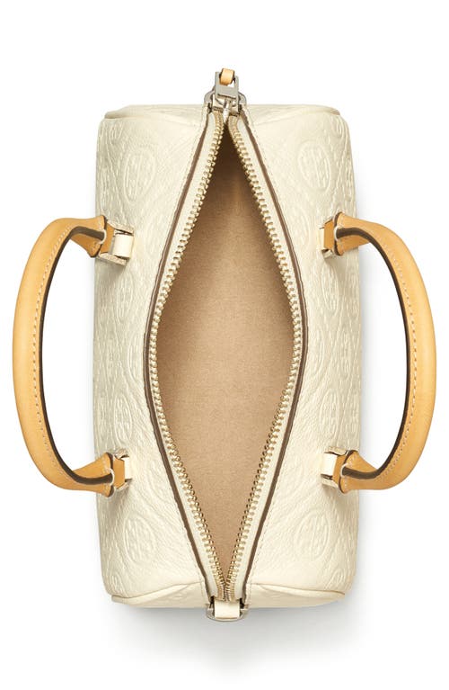 Tory Burch Mini T Monogram Leather Barrel Bag In White