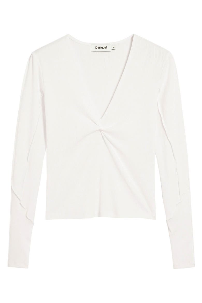 Twist Front Long Sleeve Cotton T-Shirt, Alternate, color, WHITE