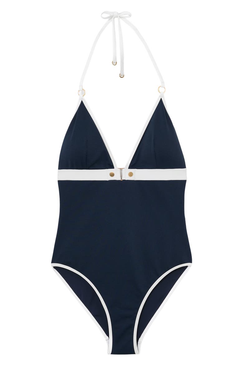 Gigi Halter One-Piece Swimsuit, Alternate, color, NAVY/ IVORY