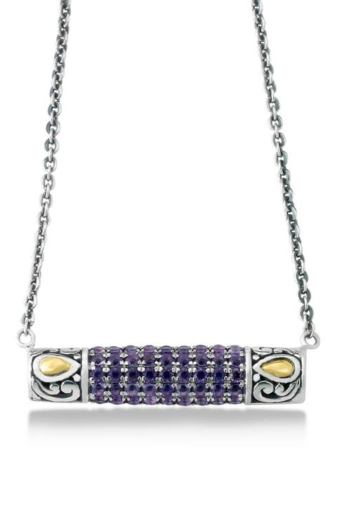 Sterling Silver & 18K Gold Pavé Amethyst Pendant Necklace