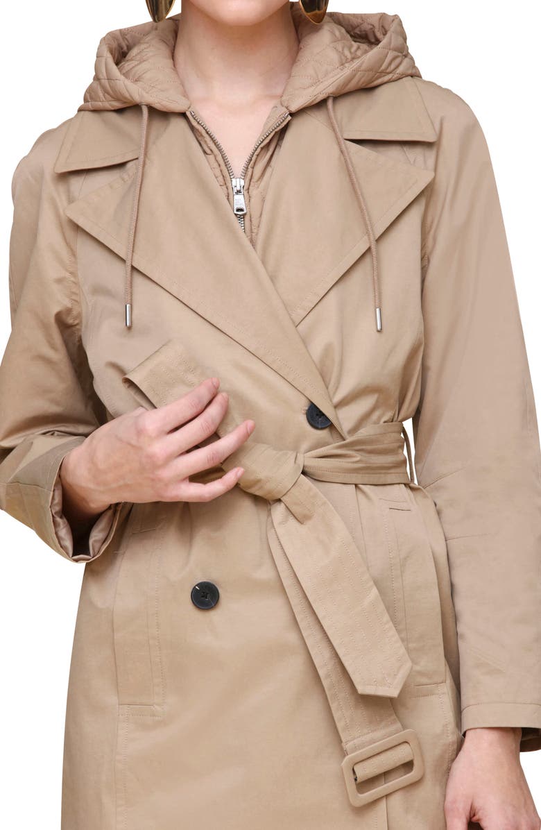 Avec Les Filles Maxi Trench Coat with Quilted Bib Hoodie, Alternate, color,
