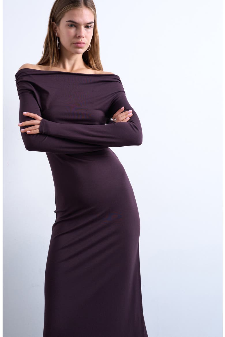 Off the Shoulder Long Sleeve Maxi Dress, Alternate, color, PLUM