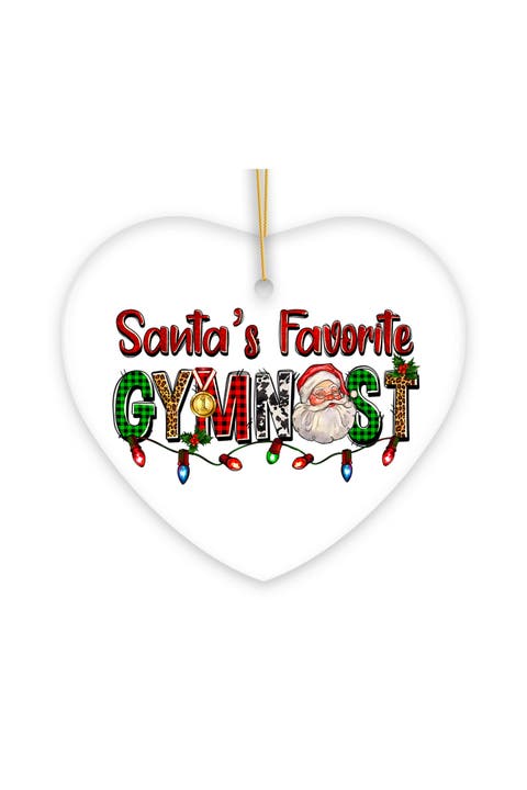Santas Favorite Gymnast Heart Ceramic Ornament