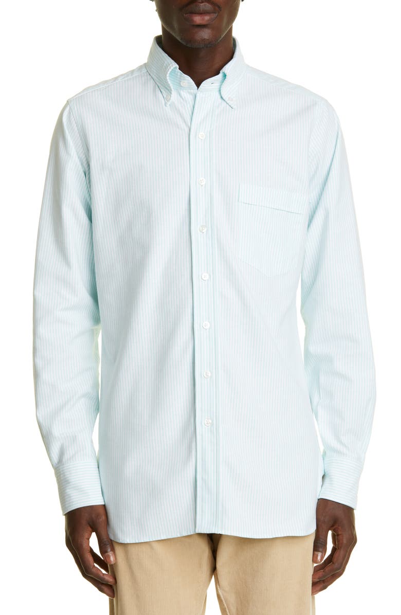 Drake's Stripe Button-Down Poplin Shirt, Main, color,
