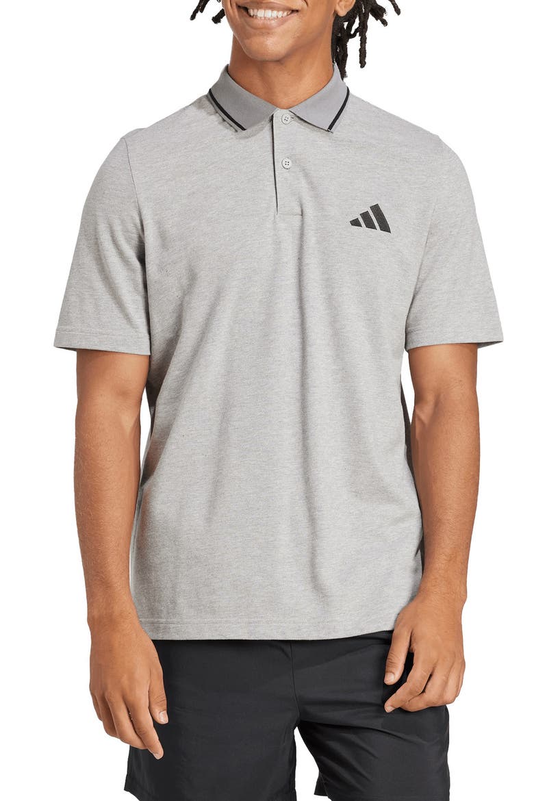 Cotton Piqué Knit Polo, Main, color, MEDIUM GREY HEATHER/ BLACK