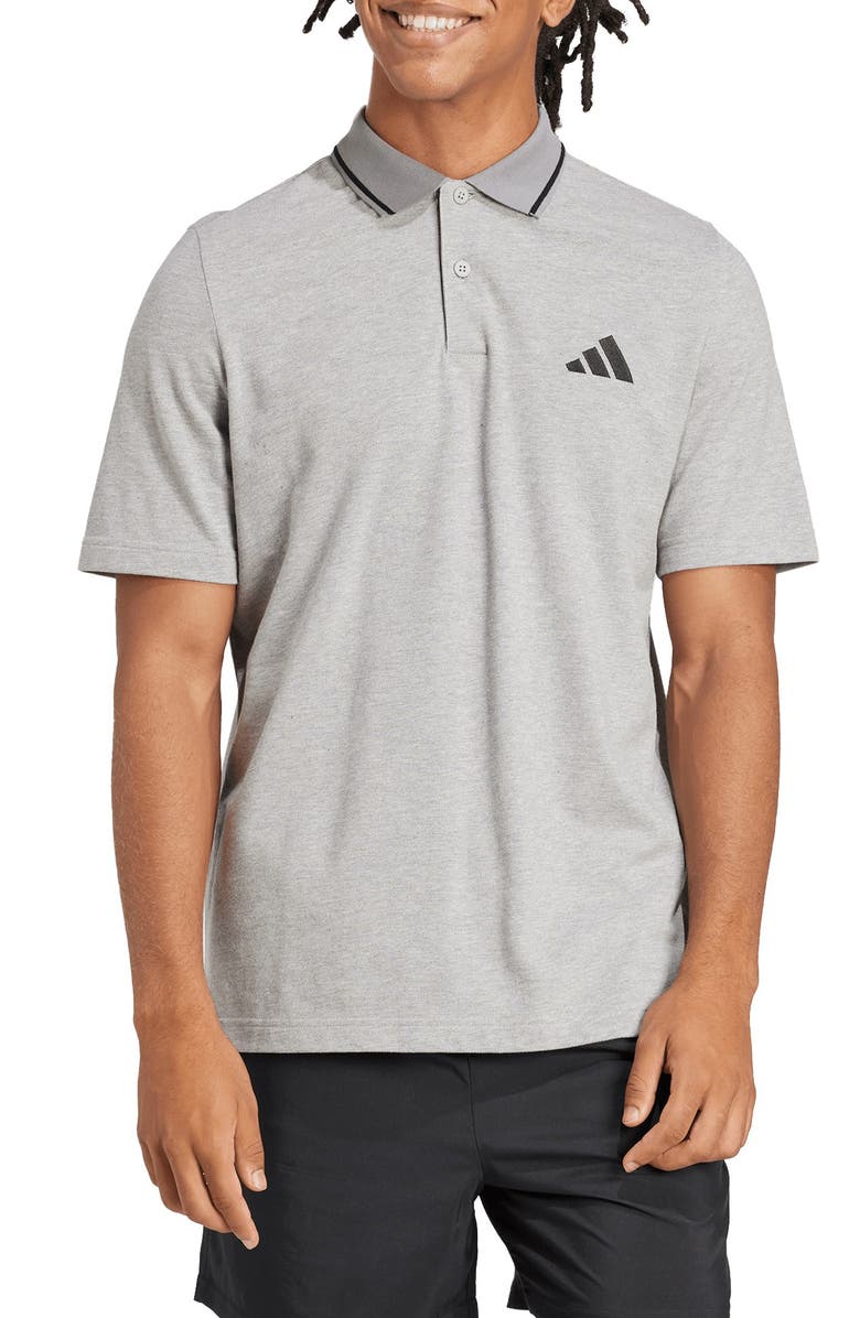 adidas Cotton Piqué Knit Polo, Main, color, Medium Grey Heather/ Black