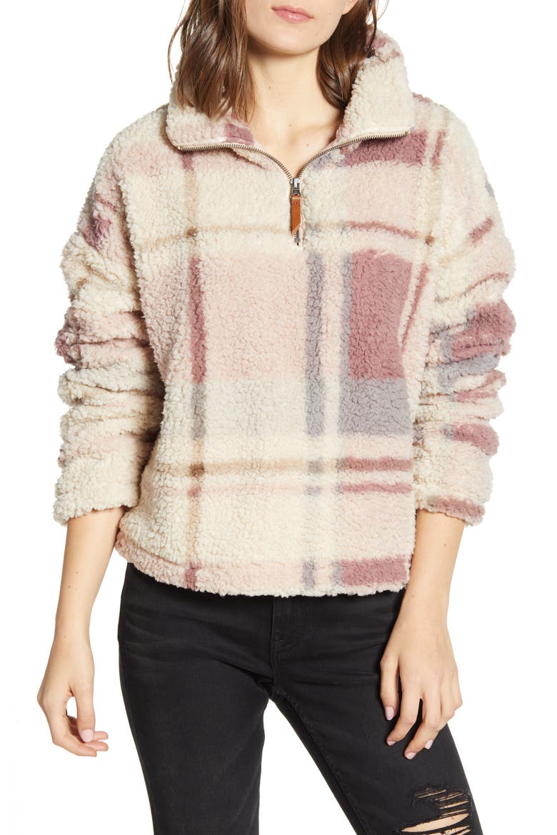 Walking Poetry Half Zip Pullover, Main, color, DUSTY MAUVE PLAID