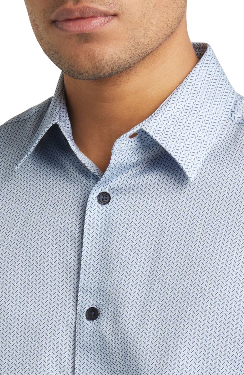 Ted Baker London Alham Slim Fit Herringbone Print Stretch Button-Up Shirt, Alternate, color, Pale Blue