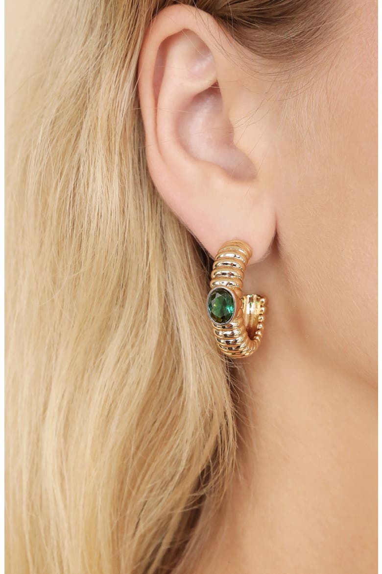 Contemporary Large Textured Hoop Earrings, Alternate, color, GREEN