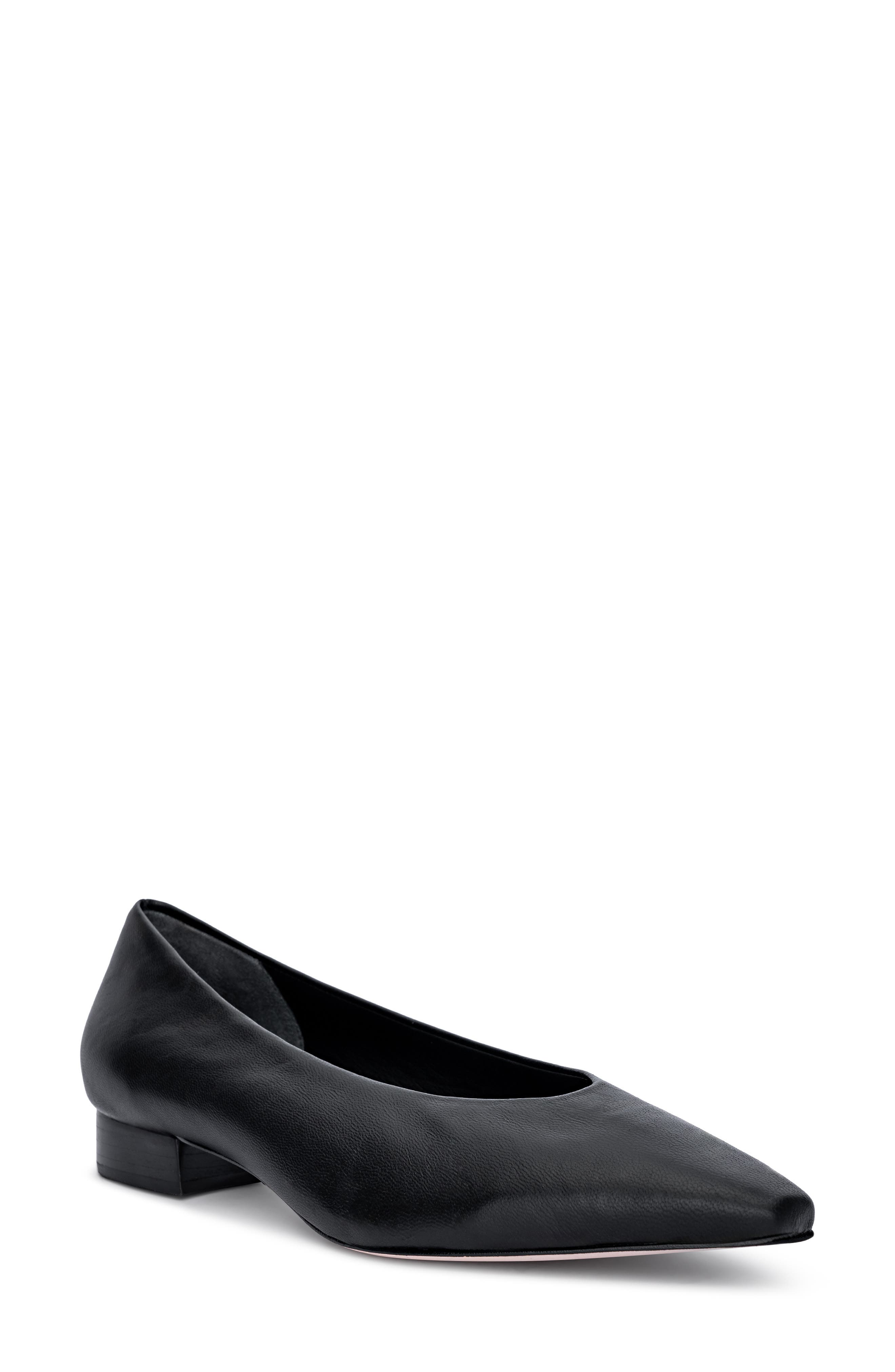 L'AGENCE Suzanne Pointed Toe Flat, Main, color, Black Leather