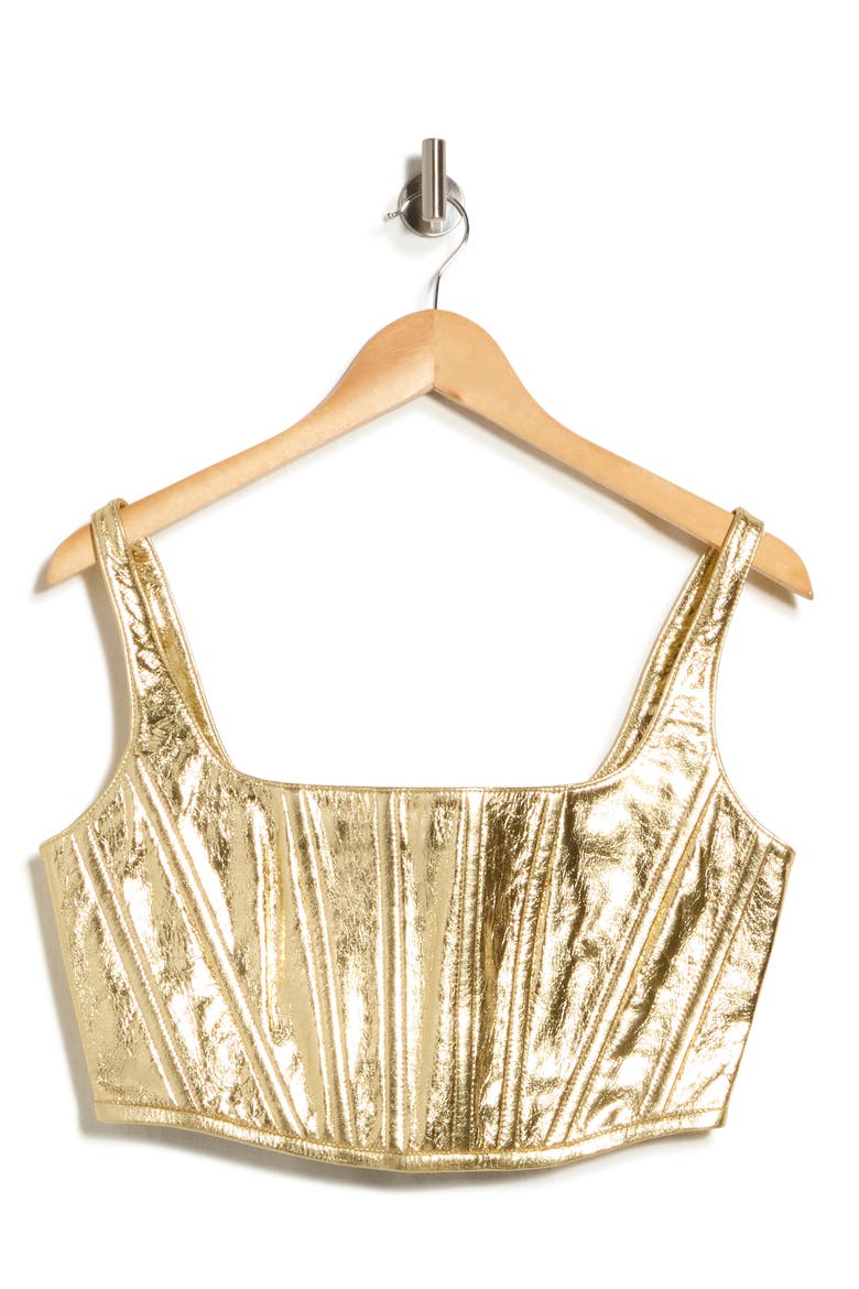 Metallic Leather Corset, Alternate, color, GOLD