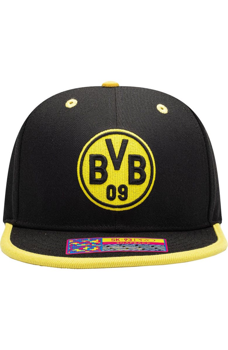 FAN INK Men's Black Borussia Dortmund Tape Snapback Hat, Alternate, color,