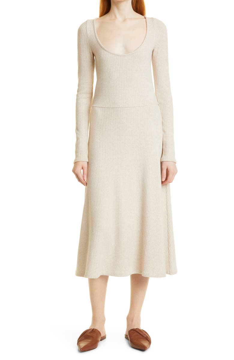 Vince Vine Ribbed Scoop Neck Long Sleeve Sweater Dress, Main, color,