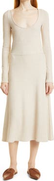 Vince Vine Ribbed Scoop Neck Long Sleeve Sweater Dress