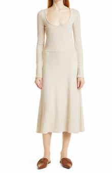 Vince Vine Ribbed Scoop Neck Long Sleeve Sweater Dress
