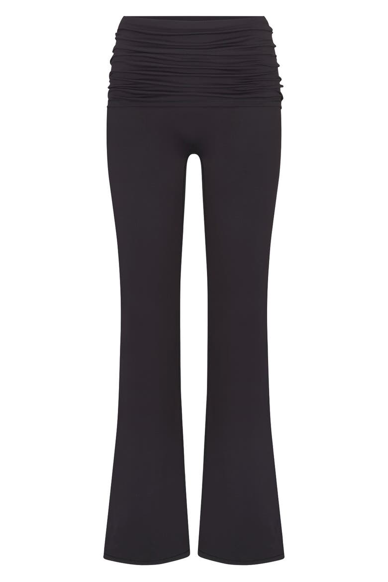 Matte Flared Foldover Waist Pants, Alternate, color, OBSIDIAN