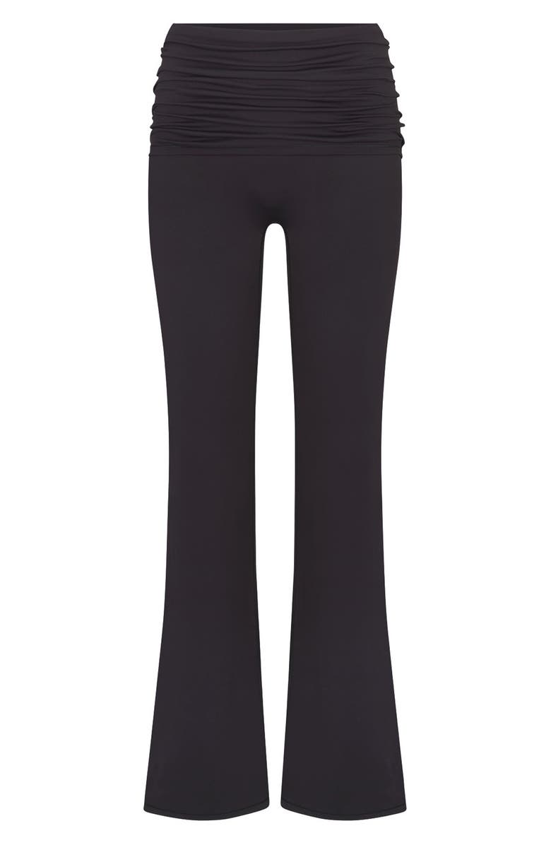 NikeSKIMS Matte Flared Foldover Waist Pants, Alternate, color, Obsidian