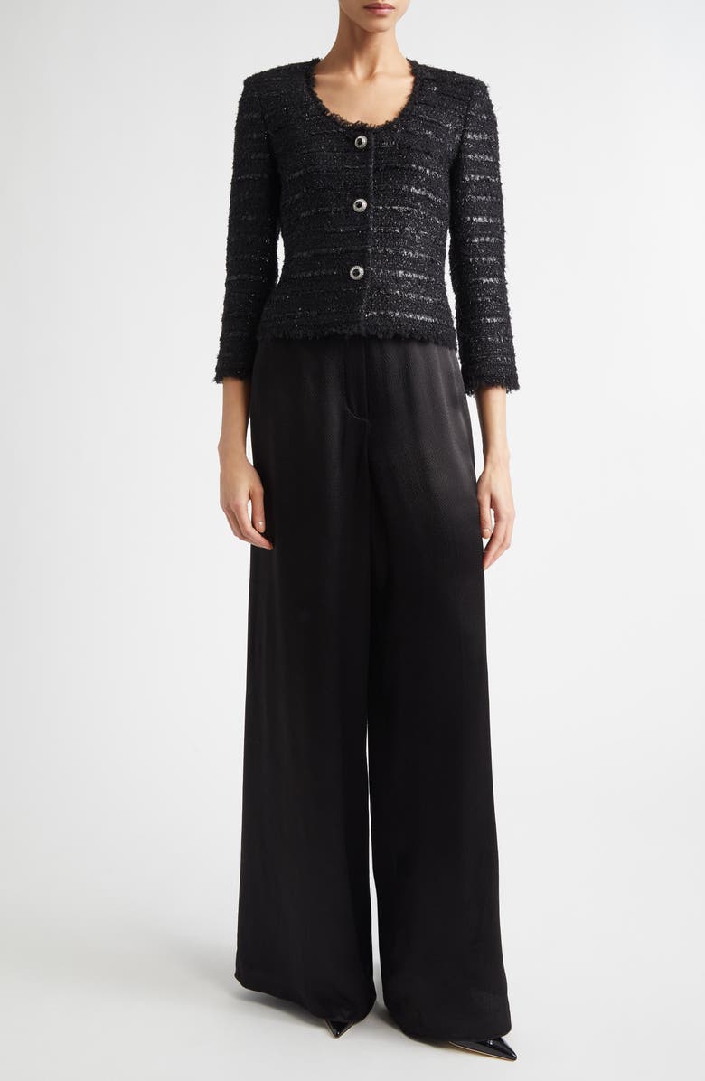 ST. JOHN Maddie Hammered Satin Wide Leg Pants, Alternate, color, Black