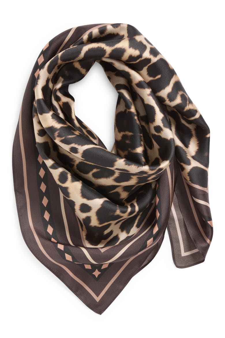 Leopard Print Square Silk Scarf, Alternate, color, LEOPARD BORDER