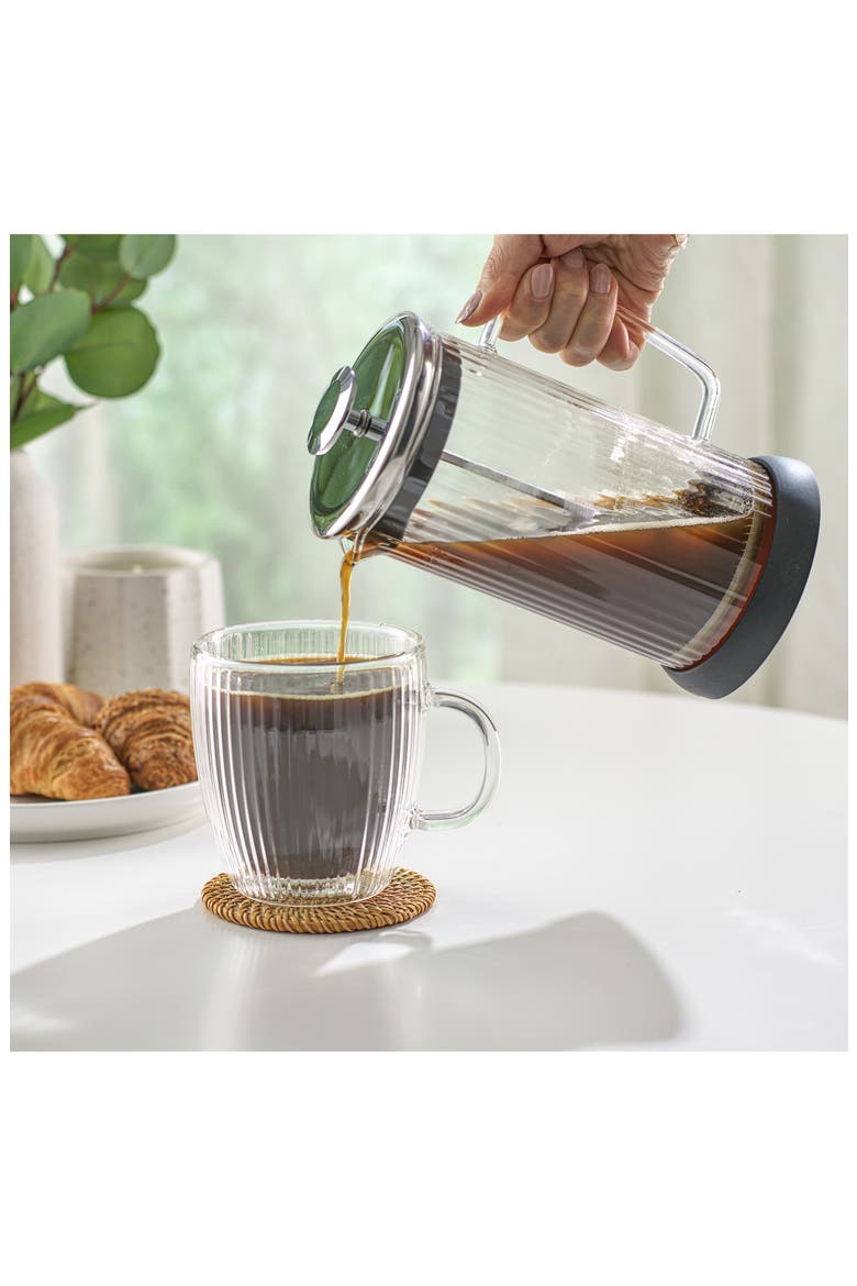 Set of 4 Savor Fluted Double Wall Glass Mug, Alternate, color, CLEAR