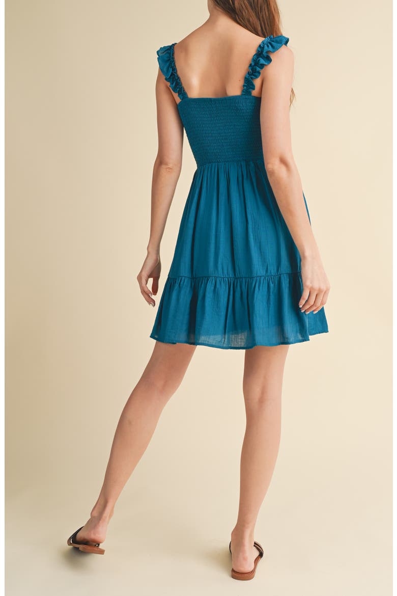 Smocked Ruffle Minidress, Alternate, color, TEAL
