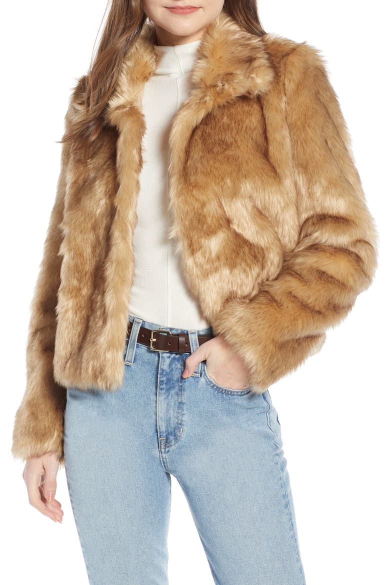 Faux Fur Crop Jacket (Nordstrom Exclusive), Main, color, TAN
