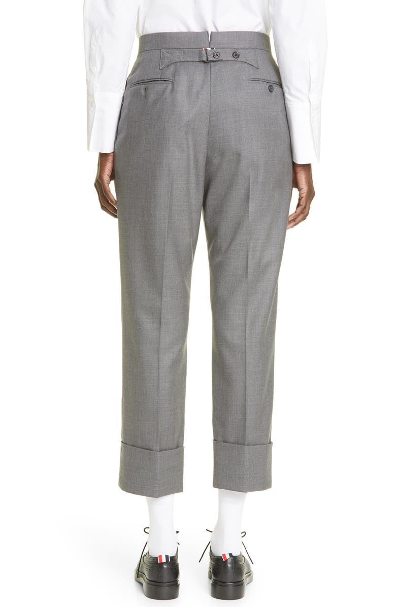 Thom Browne Back Strap Wool Cuff Crop Pants, Alternate, color, Medium Grey