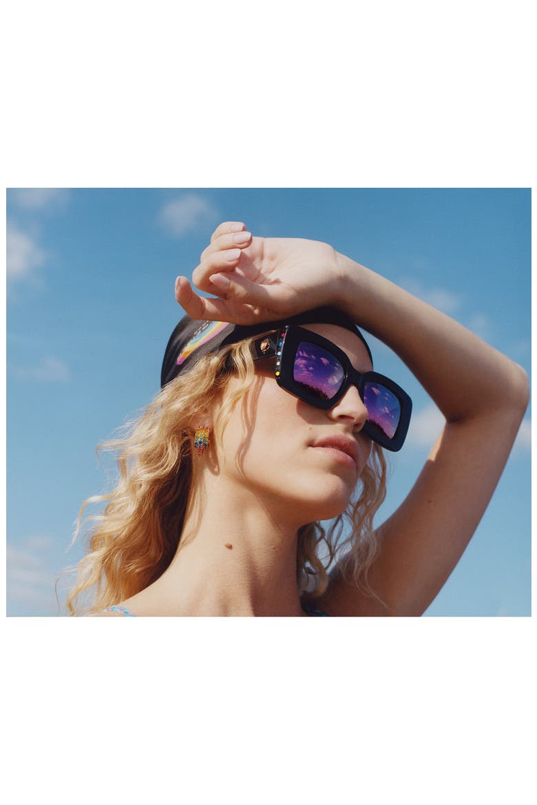 52mm Square Sunglasses, Alternate, color, BLACK/ RAINBOW