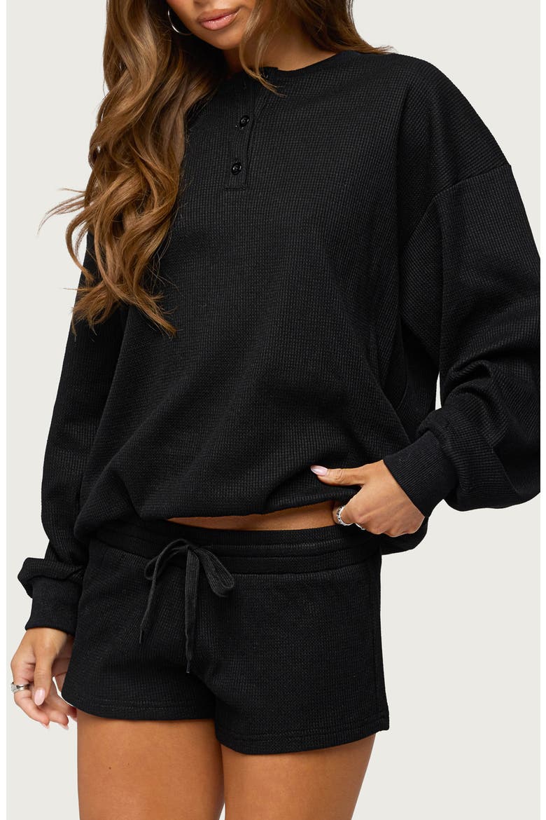 Baila Waffle Henley Top, Alternate, color, BLACK