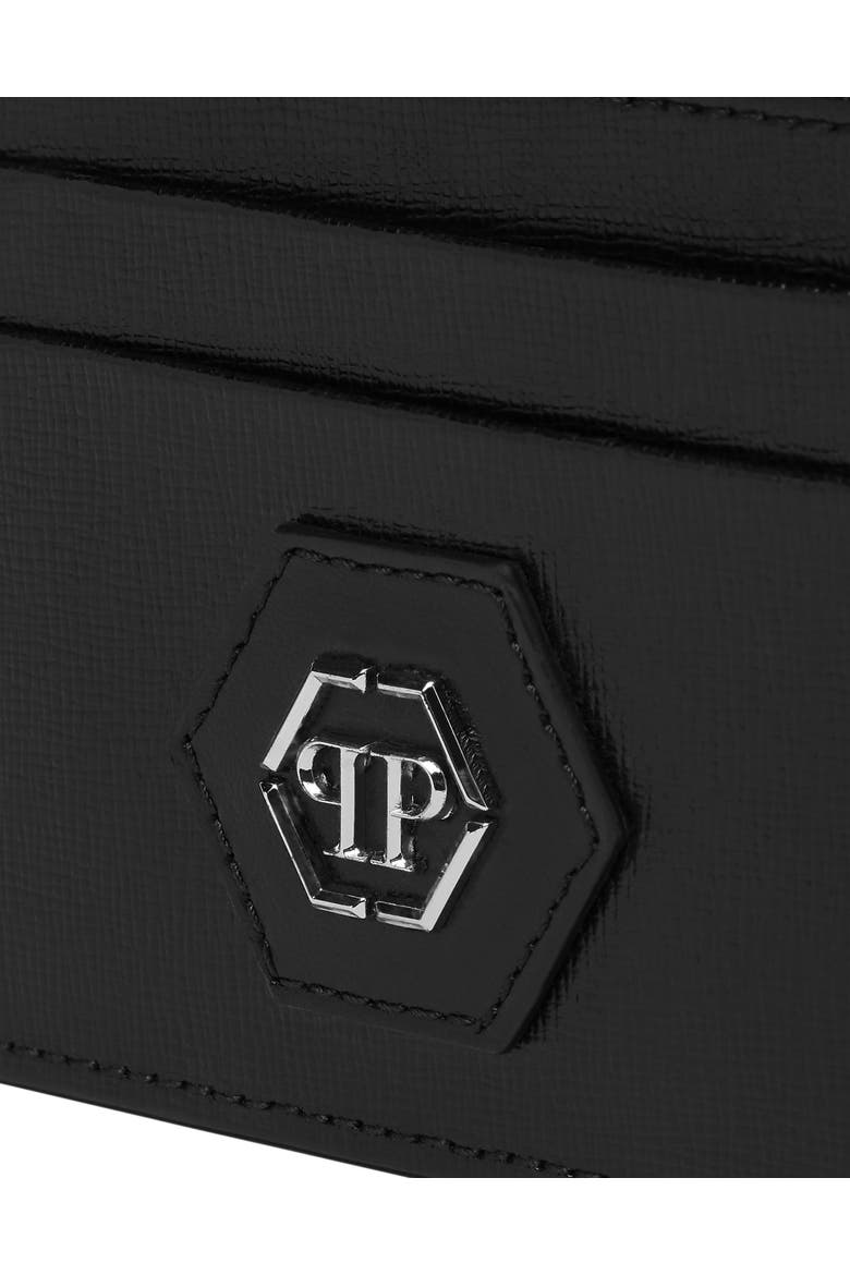 Saffiano Leather Card Holder Hexagon Unisex, Alternate, color, black