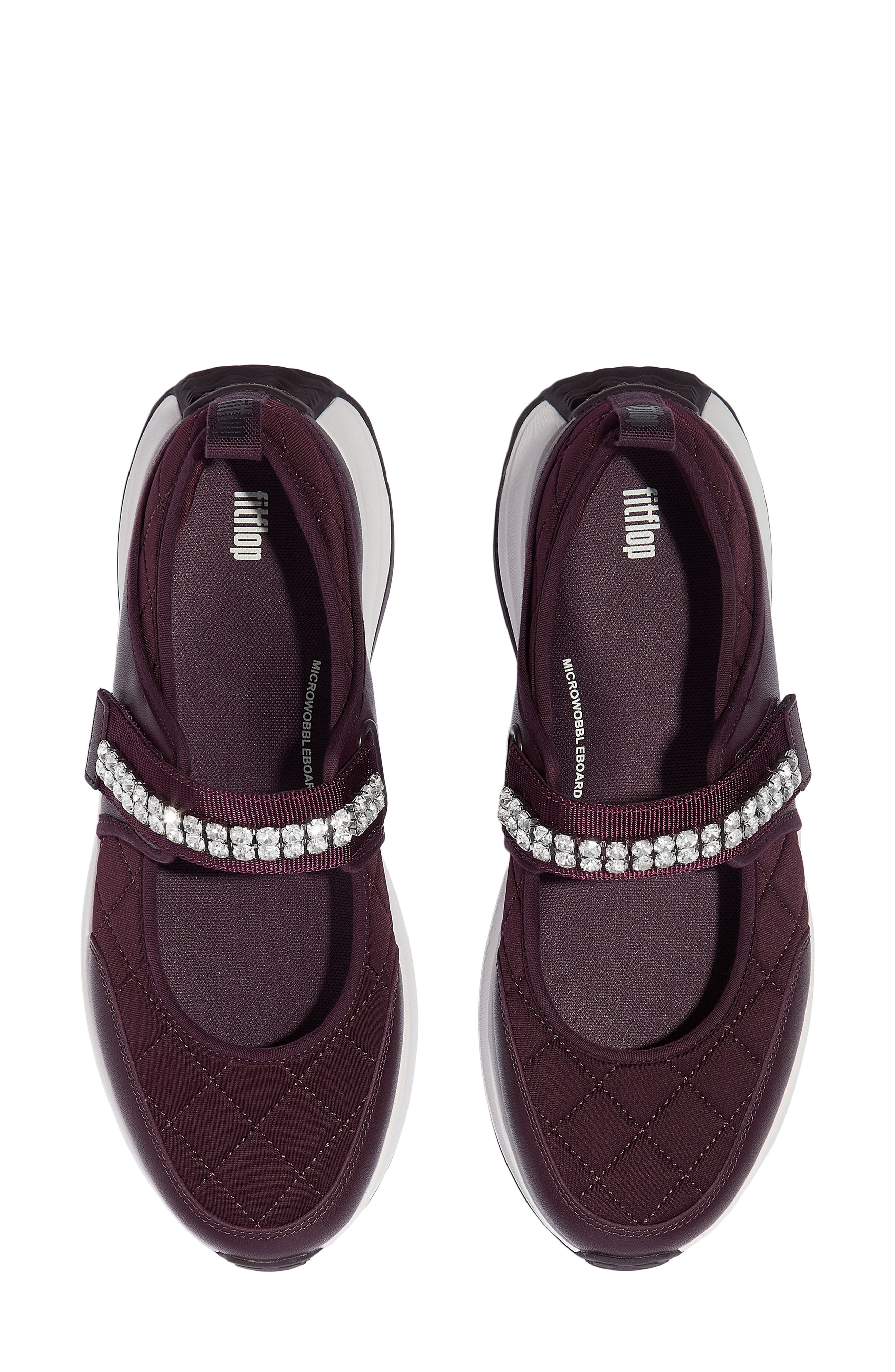 FitFlop F-Mode Flow Crystal Strap Quilted Mary Jane Sneaker, Alternate, color, Plumberry