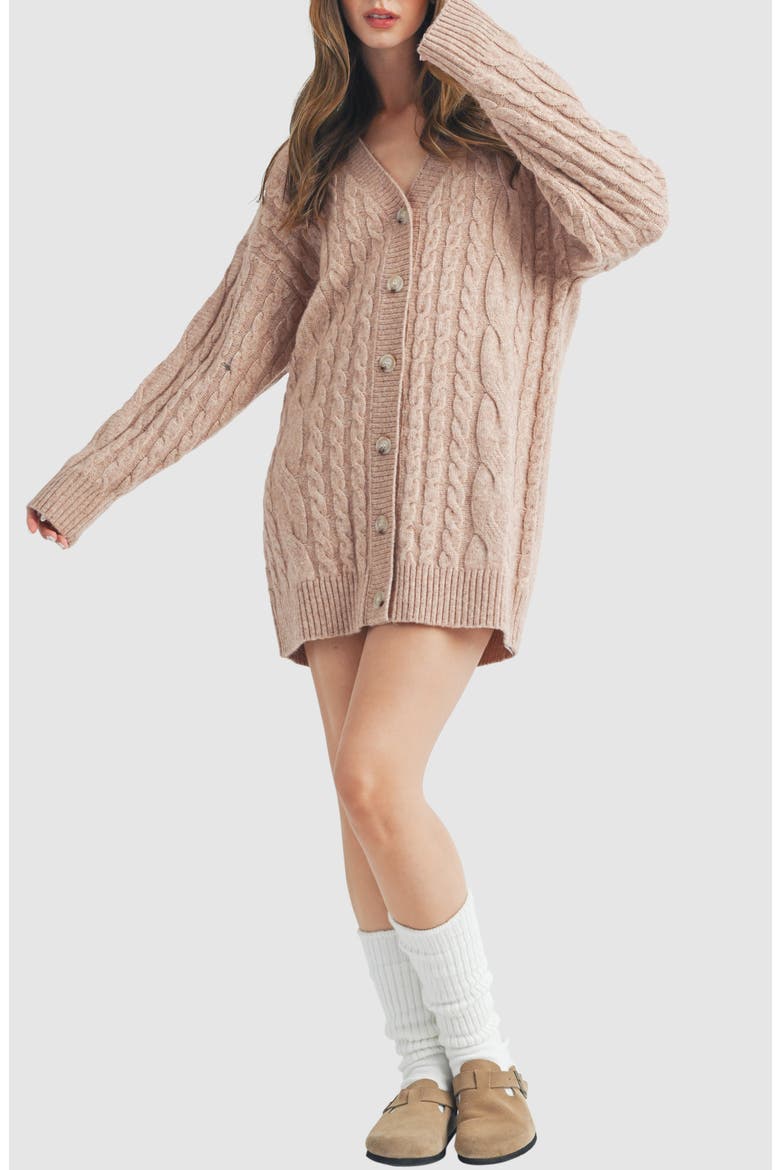Cable Knit Cardigan Sweater Dress, Main, color, TWO-TONE MAUVE
