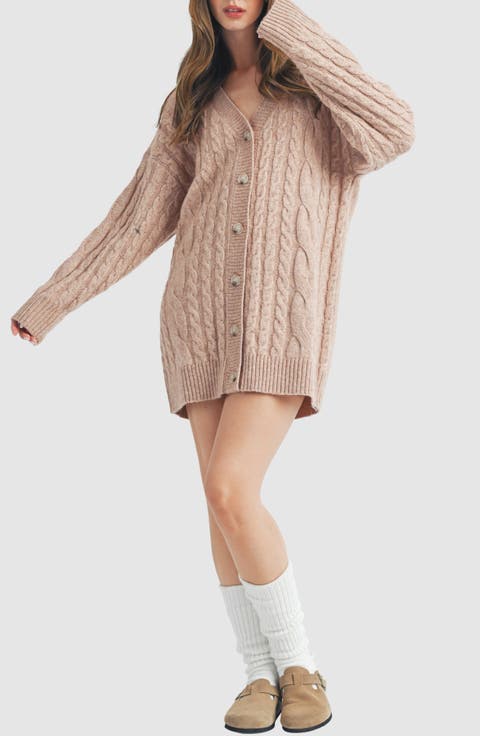 Cable Knit Cardigan Sweater Dress