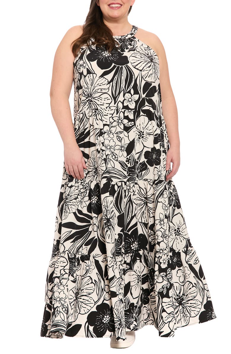 London Times Floral Sleeveless Tiered Maxi Sundress, Main, color,