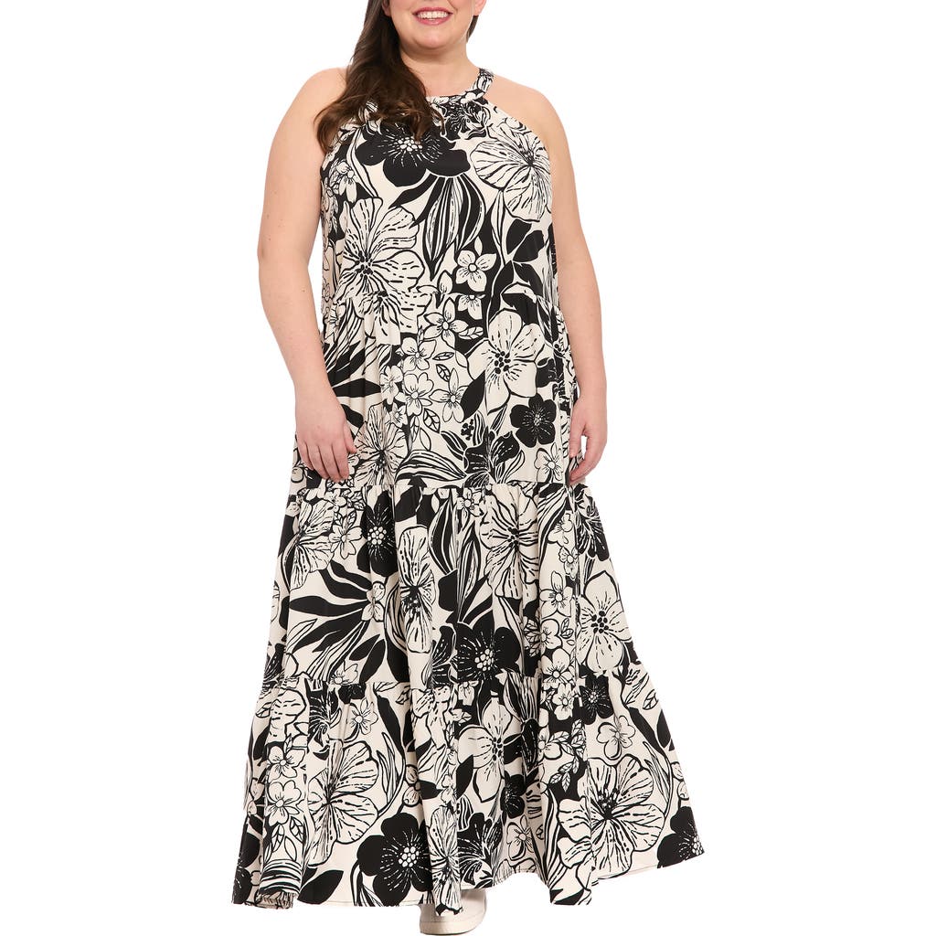 London Times Floral Sleeveless Tiered Maxi Sundress In Multi