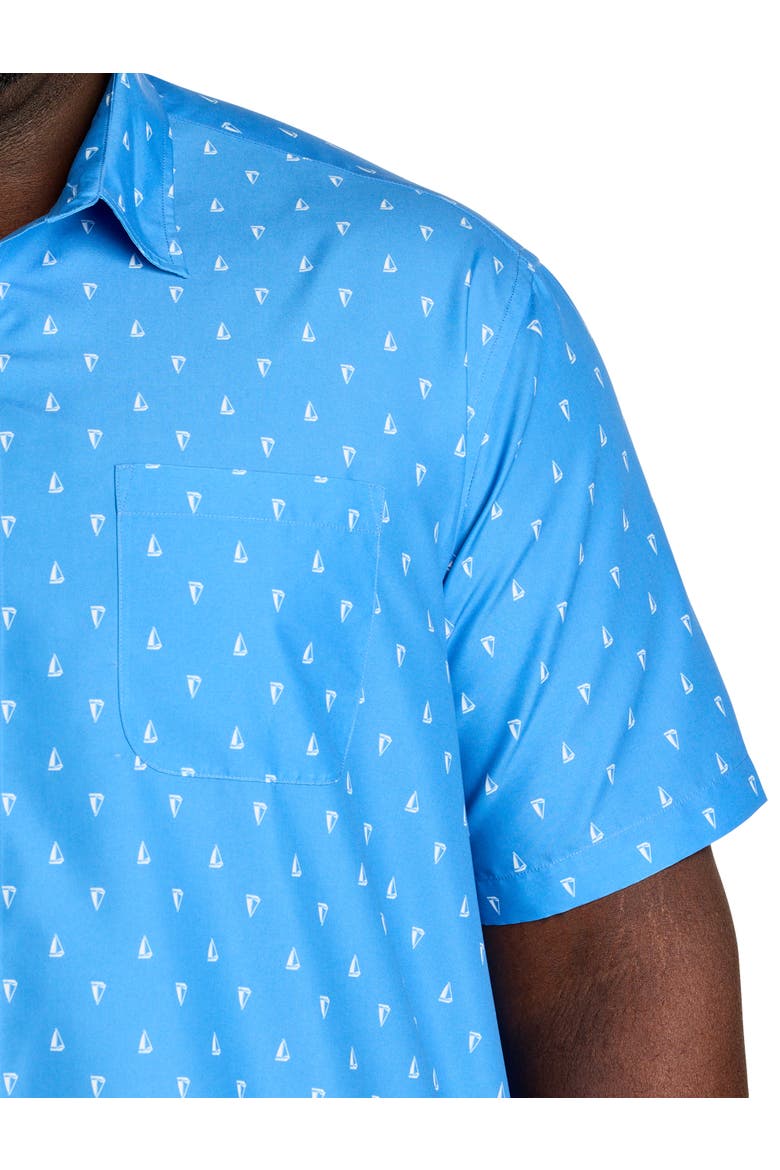 Big & Tall Microfiber Sailboat Print Sport Shirt, Alternate, color, BLUE