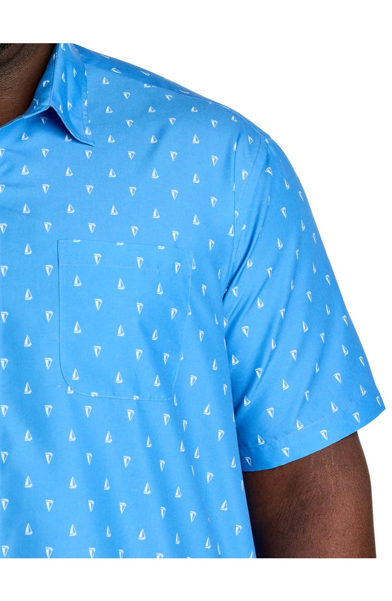 Harbor Bay by DXL Big & Tall Microfiber Sailboat Print Sport Shirt, Alternate, color, Blue