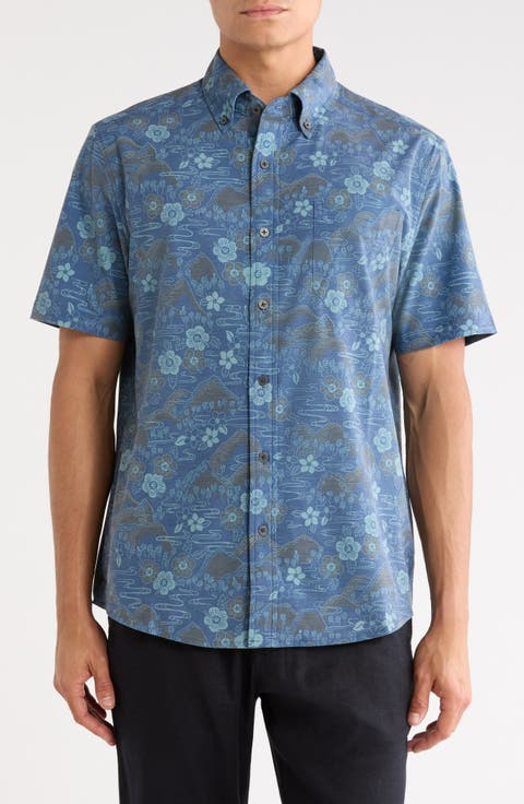 Sakura Fields Floral Short Sleeve Performance Button-Down Shirt