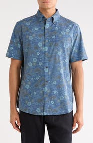 Reyn Spooner Sakura Fields Floral Short Sleeve Performance Button-Down Shirt
