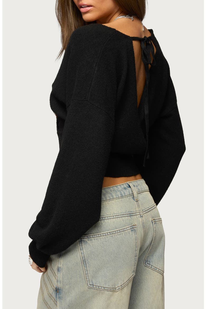 Lillia V-Neck Wrap Crop Sweater, Alternate, color, BLACK